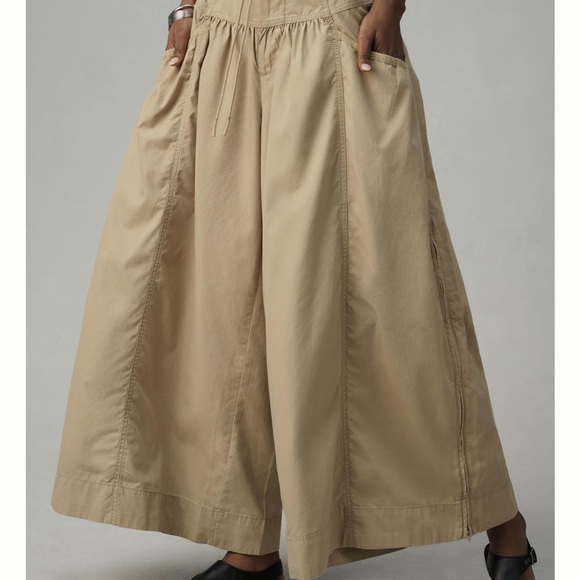 Anthropologie Volume Wide Leg Pant - Khaki szL - Picture 2 of 4